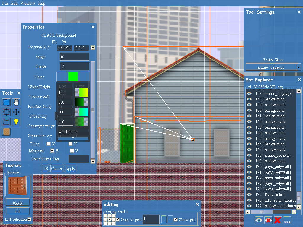 Screenshot of the level editor